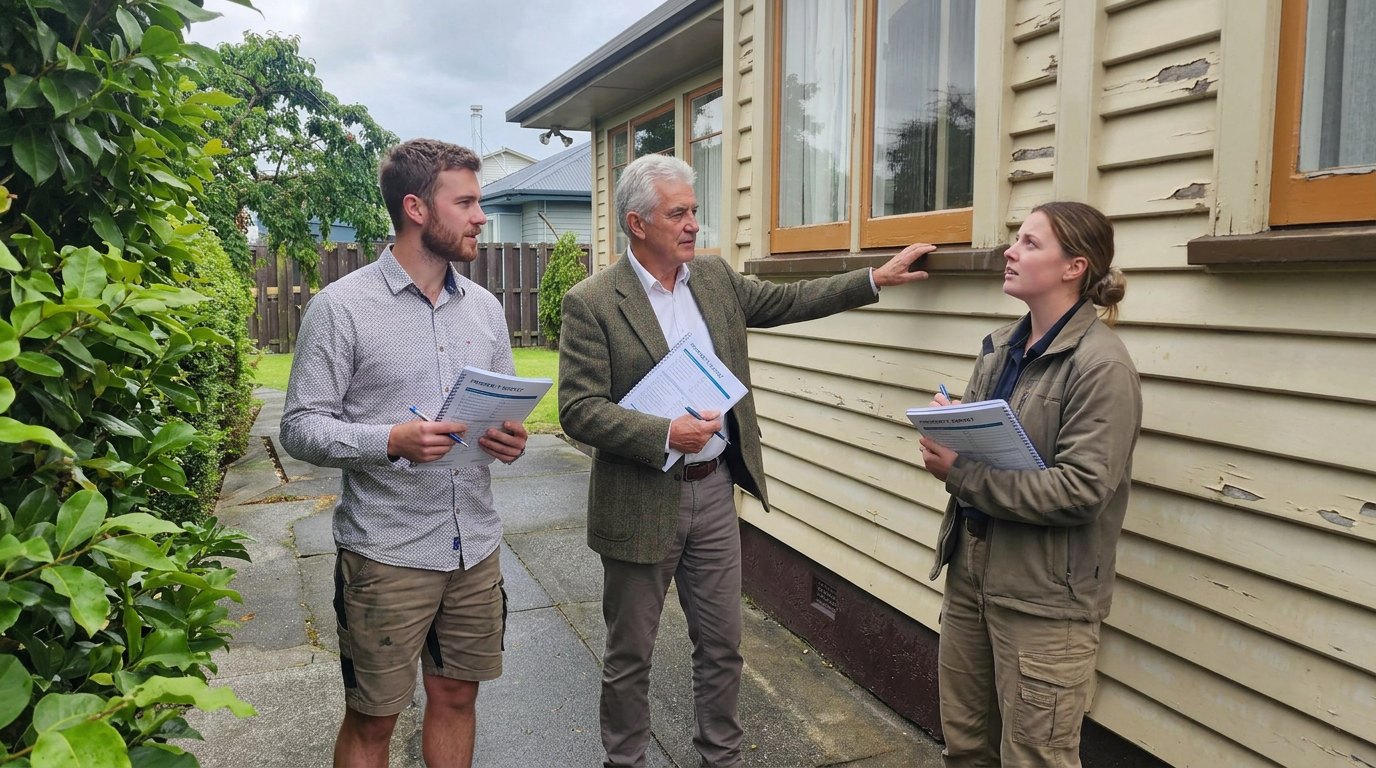 A Wealth Mentor mentor showing two students what to look for during a property inspection