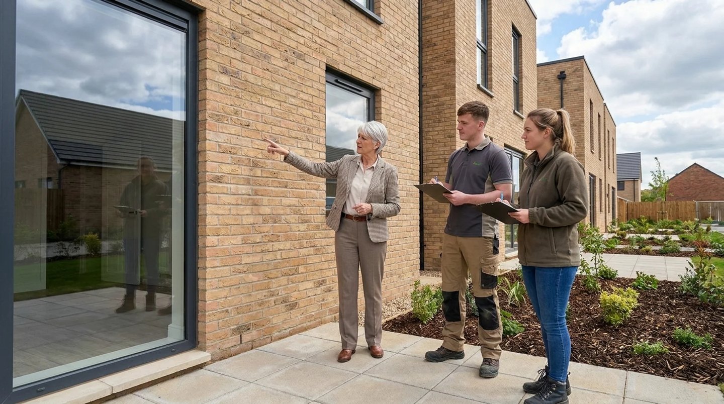 A Wealth Mentor mentor on site with two students, walking through a property together